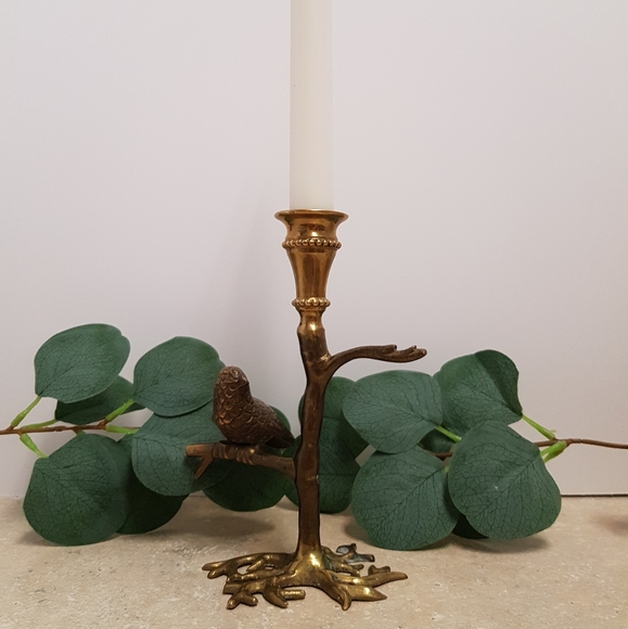 Vintage Other - Vintage Solid Brass Bird on Branch Candle Holder